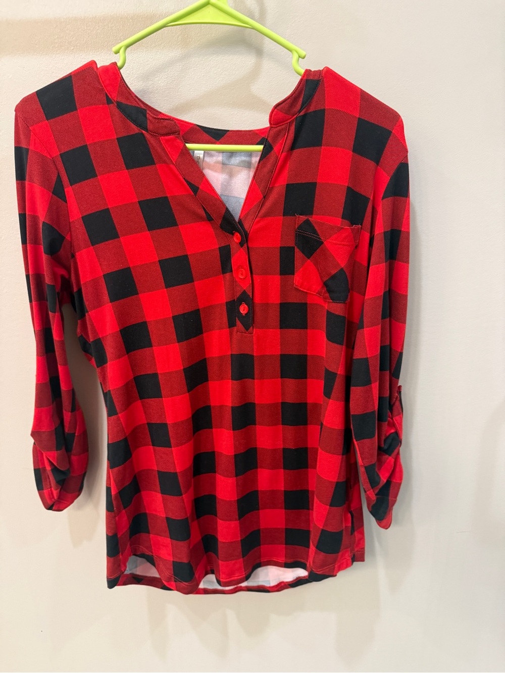 DNA couture Red and Black Buffalo Plaid Henley Top